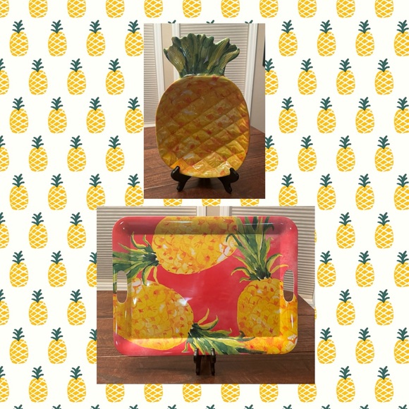Pineapple Bowl & Pineapple Serving Tray, Medium Melamine Bowl & Large Tray Set - Picture 1 of 15